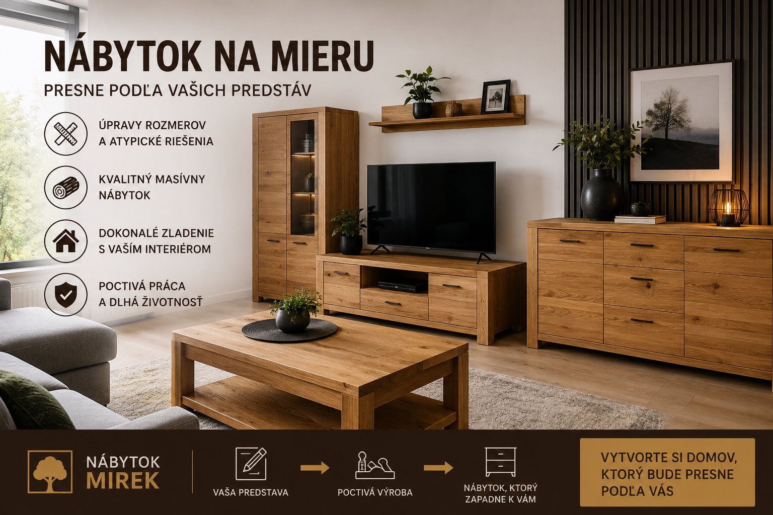 Drevený nábytok do pracovne a predsiene